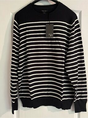 Porter & Ash Black and White Striped Crewneck Sweater - Men